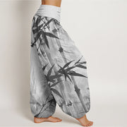Buddha Stones Casual Bamboo Leaves Dragonfly Pattern Women's Elastic Waist Harem Pants - image 7