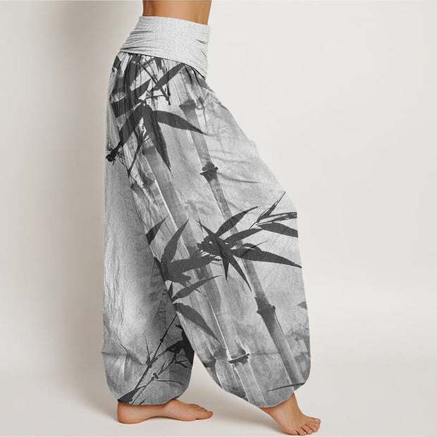 Buddha Stones Casual Bamboo Leaves Dragonfly Pattern Women's Elastic Waist Harem Pants - image 7