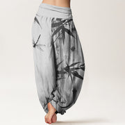 Buddha Stones Casual Bamboo Leaves Dragonfly Pattern Women's Elastic Waist Harem Pants - image 6