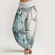 Buddha Stones Casual Bamboo Leaves Dragonfly Pattern Women's Elastic Waist Harem Pants - Linen - US22，UK/AU26，EU54 (6XL) - image 8