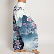 Buddha Stones Bird Cherry Blossom Mountains Pattern Women's Elastic Waist Harem Pants - image 7