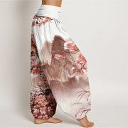 Buddha Stones Bird Cherry Blossom Mountains Pattern Women's Elastic Waist Harem Pants - image 10