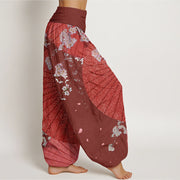 Buddha Stones Casual Red Oil-paper Umbrella Cherry Blossom Pattern Women's Elastic Waist Harem Pants - image 3