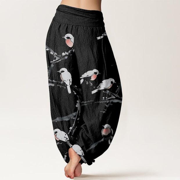 Buddha Stones Casual Bird Branches Pattern Women's Elastic Waist Harem Pants - image 2