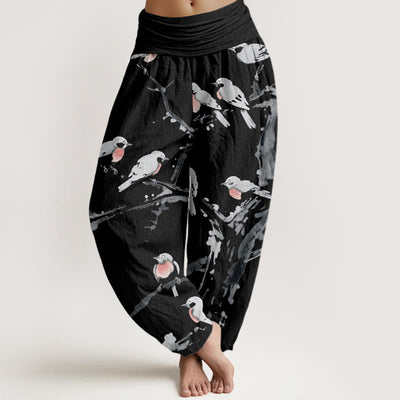 Buddha Stones Casual Bird Branches Pattern Women's Elastic Waist Harem Pants - Black - US22，UK/AU26，EU54 (6XL) - image 1