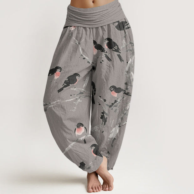 Buddha Stones Casual Bird Branches Pattern Women's Elastic Waist Harem Pants - DimGray - US22，UK/AU26，EU54 (6XL) - image 5
