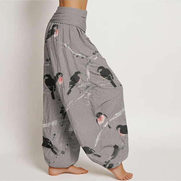 Buddha Stones Casual Bird Branches Pattern Women's Elastic Waist Harem Pants - image 7
