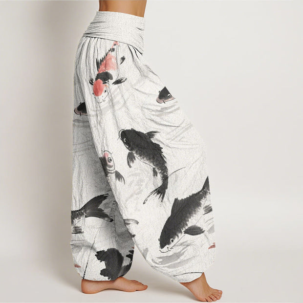 Buddha Stones Casual Koi Fish Pattern Women's Elastic Waist Harem Pants - image 3