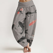Buddha Stones Casual Koi Fish Pattern Women's Elastic Waist Harem Pants - DimGray - US22，UK/AU26，EU54 (6XL) - image 5