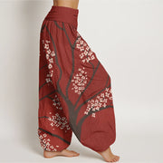 Buddha Stones Casual Plum Blossom Branch Pattern Women's Elastic Waist Harem Pants - image 3