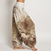 Buddha Stones Bamboo Tree Pavilion Flower Pattern Women's Elastic Waist Harem Pants - image 7