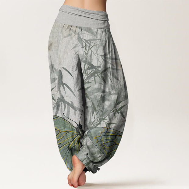 Buddha Stones Butterfly Bamboo Flower Pattern Women's Elastic Waist Harem Pants - image 2