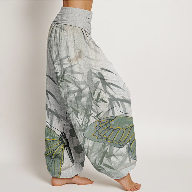 Buddha Stones Butterfly Bamboo Flower Pattern Women's Elastic Waist Harem Pants - image 3