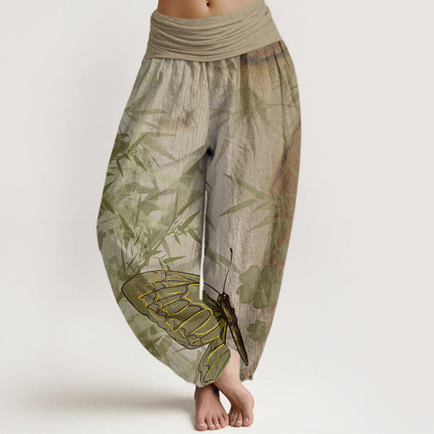 Buddha Stones Butterfly Bamboo Flower Pattern Women's Elastic Waist Harem Pants - DarkKhaki - US22，UK/AU26，EU54 (6XL) - image 5