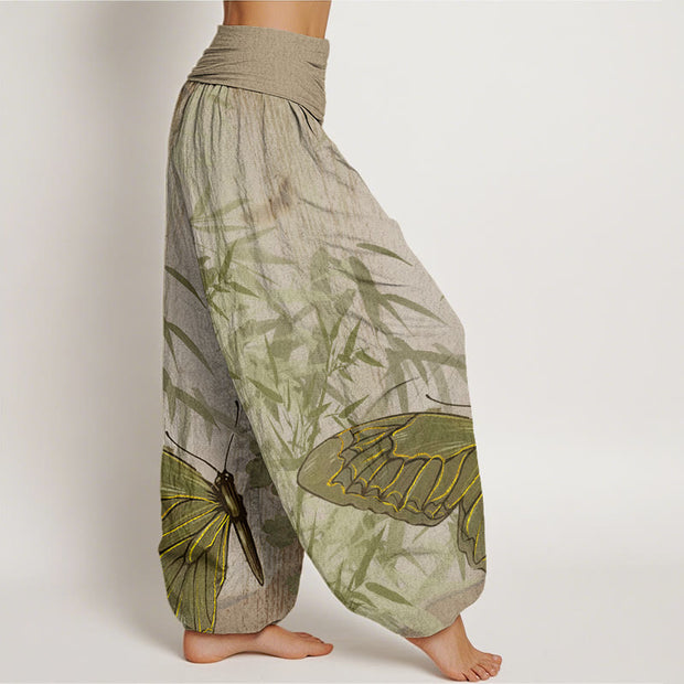 Buddha Stones Butterfly Bamboo Flower Pattern Women's Elastic Waist Harem Pants - image 7
