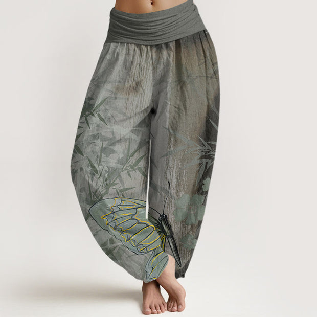 Buddha Stones Butterfly Bamboo Flower Pattern Women's Elastic Waist Harem Pants - DimGray - US22，UK/AU26，EU54 (6XL) - image 8
