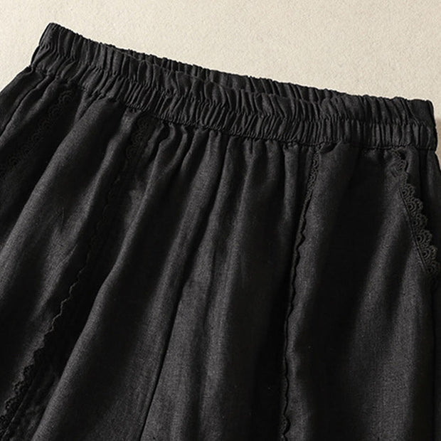 Buddha Stones Casual Plain Lace Side Design 7-8 Length Cotton Linen Women's Harem Pants With Pockets - image 27