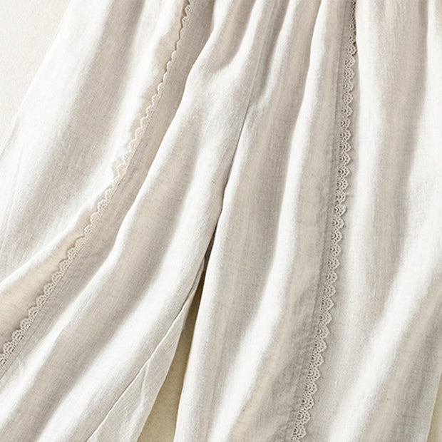 Buddha Stones Casual Plain Lace Side Design 7-8 Length Cotton Linen Women's Harem Pants With Pockets - image 22