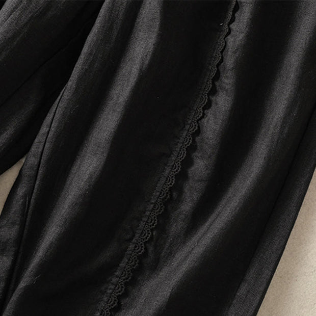 Buddha Stones Casual Plain Lace Side Design 7-8 Length Cotton Linen Women's Harem Pants With Pockets - image 30
