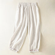 Buddha Stones Casual Plain Lace Side Design 7-8 Length Cotton Linen Women's Harem Pants With Pockets - image 18