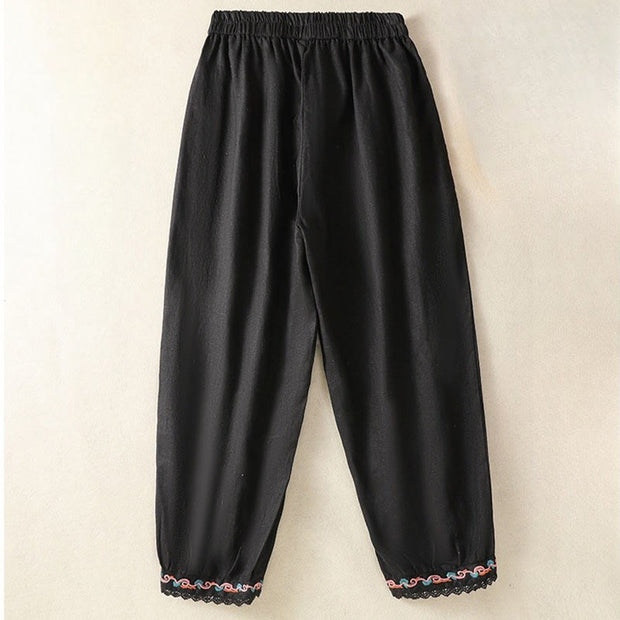 Buddha Stones Casual Plain Lace Side Design 7-8 Length Cotton Linen Women's Harem Pants With Pockets - image 26