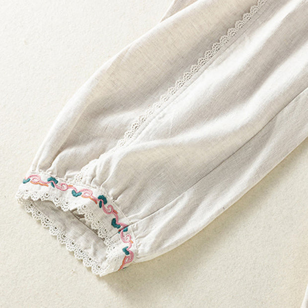 Buddha Stones Casual Plain Lace Side Design 7-8 Length Cotton Linen Women's Harem Pants With Pockets - image 24