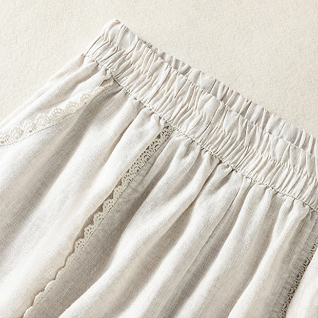 Buddha Stones Casual Plain Lace Side Design 7-8 Length Cotton Linen Women's Harem Pants With Pockets - image 21