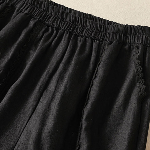 Buddha Stones Casual Plain Lace Side Design 7-8 Length Cotton Linen Women's Harem Pants With Pockets - image 28