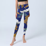Buddha Stones Flying Red-Crowned Crane Pine Tree Flower Pattern Print Gym Leggings Women's Yoga Pants - image 6