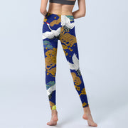 Buddha Stones Flying Red-Crowned Crane Pine Tree Flower Pattern Print Gym Leggings Women's Yoga Pants - image 7