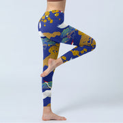 Buddha Stones Flying Red-Crowned Crane Pine Tree Flower Pattern Print Gym Leggings Women's Yoga Pants - image 4