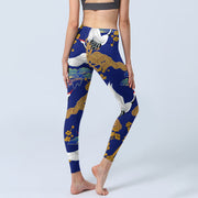 Buddha Stones Flying Red-Crowned Crane Pine Tree Flower Pattern Print Gym Leggings Women's Yoga Pants - image 5