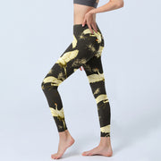 Buddha Stones Flying Red-crowned Crane Branch Pine Needles Pattern Print Gym Leggings Women's Yoga Pants - image 3