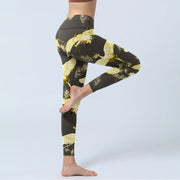 Buddha Stones Flying Red-crowned Crane Branch Pine Needles Pattern Print Gym Leggings Women's Yoga Pants - image 4
