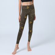 Buddha Stones Auspicious Cloud Maple Leaf Pattern Print Gym Leggings Women's Yoga Pants - image 6
