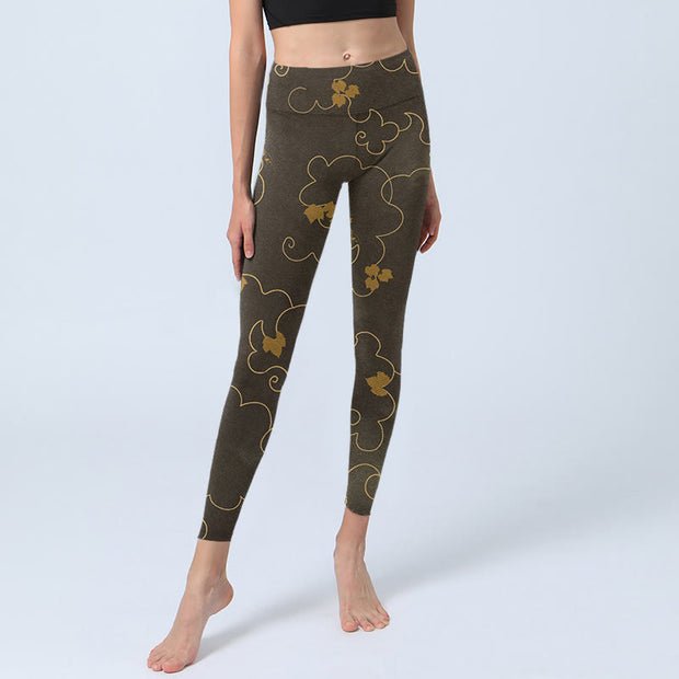 Buddha Stones Auspicious Cloud Maple Leaf Pattern Print Gym Leggings Women's Yoga Pants - image 6
