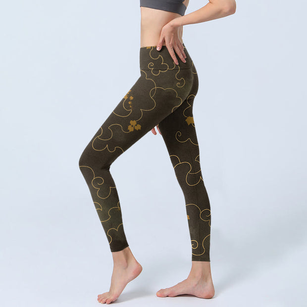 Buddha Stones Auspicious Cloud Maple Leaf Pattern Print Gym Leggings Women's Yoga Pants - image 3