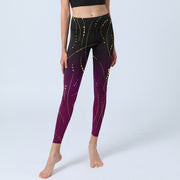 Buddha Stones Abstract Gradient Thin And Long Gold Line Pattern Print Gym Leggings Women's Yoga Pants - image 6