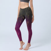 Buddha Stones Abstract Gradient Thin And Long Gold Line Pattern Print Gym Leggings Women's Yoga Pants - Purple - US18，UK/AU22，EU50 (4XL) - image 1