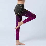 Buddha Stones Abstract Gradient Thin And Long Gold Line Pattern Print Gym Leggings Women's Yoga Pants - image 5
