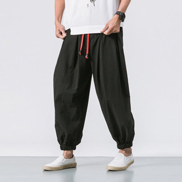 Buddha Stones Casual Sports Men's Solid Color Cotton Drawstring Pants With Pockets - image 2