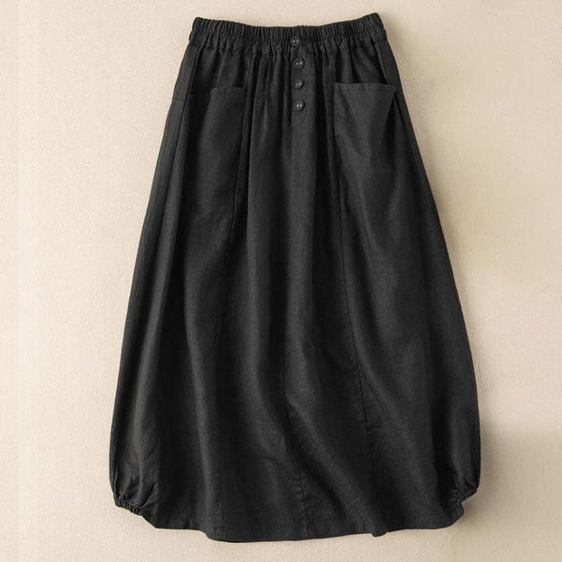 Buddha Stones Summer Solid Button Elastic Waist 7-8 Length Women's Skirt With Pockets - Black - US16，UK/AU20，EU48 (5XL) - image 6