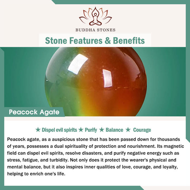 Buddha Stones Natural Colorful Peacock Agate Flower Peace Buckle Pearl Double Layer Support Bracelet