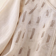 Buddha Stones Casual Shooting Star Embroidery V-Neck Half Sleeve Cotton Linen Women's Shirt