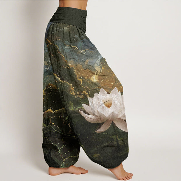 Buddha Stones Casual Lotus Starry Sky Clouds Pattern Women's Elastic Waist Harem Pants - image 6