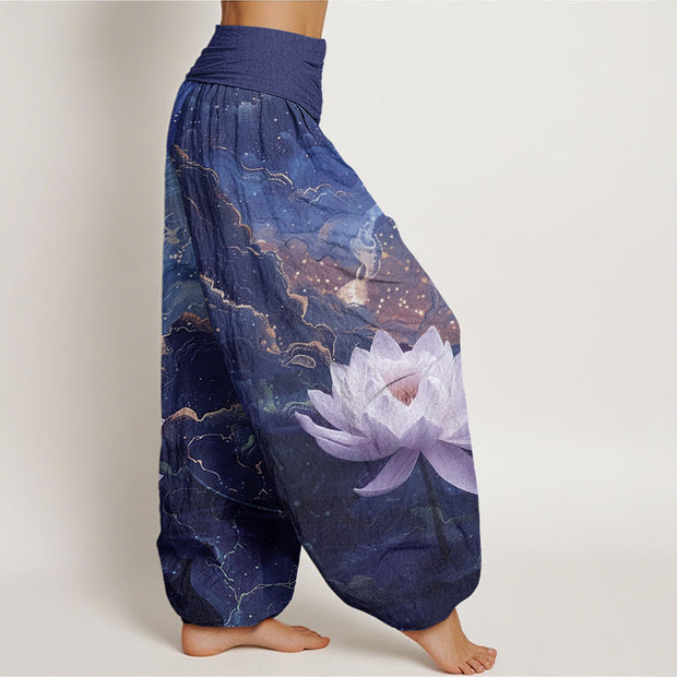 Buddha Stones Casual Lotus Starry Sky Clouds Pattern Women's Elastic Waist Harem Pants - image 9