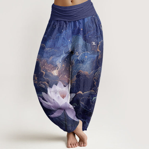 Buddha Stones Casual Lotus Starry Sky Clouds Pattern Women's Elastic Waist Harem Pants - Navy - US22，UK/AU26，EU54 (6XL) - image 8