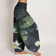 Buddha Stones Casual Lotus Leaves On The Lake Pattern Women's Elastic Waist Harem Pants - image 2