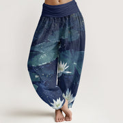 Buddha Stones Casual Lotus Leaves On The Lake Pattern Women's Elastic Waist Harem Pants - DarkBlue - US22，UK/AU26，EU54 (6XL) - image 5