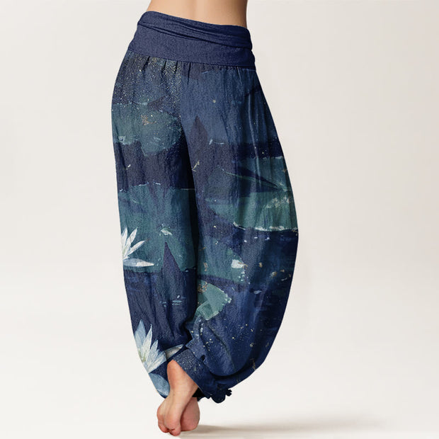 Buddha Stones Casual Lotus Leaves On The Lake Pattern Women's Elastic Waist Harem Pants - image 7